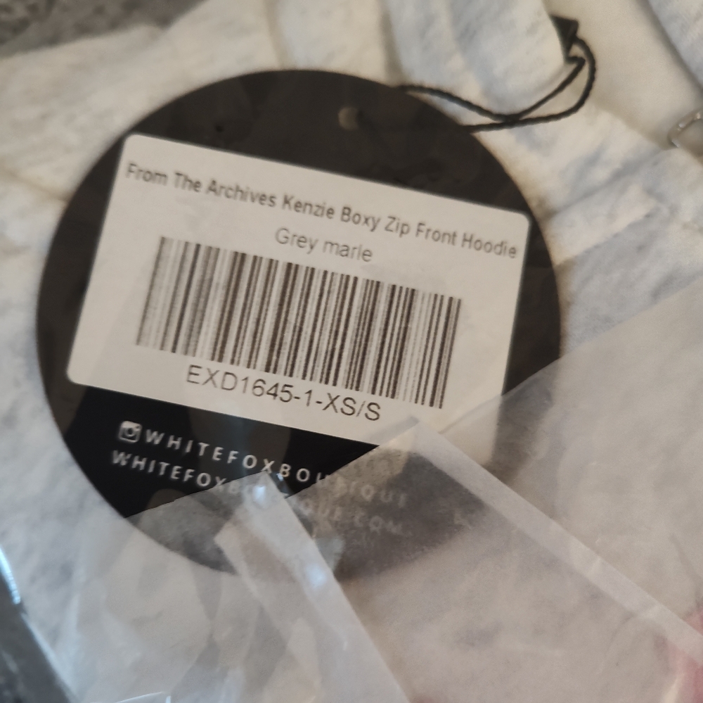 NWT White Fox Boxy Front Zip Hoodie Grey Marle XS/S - Picture 6 of 6